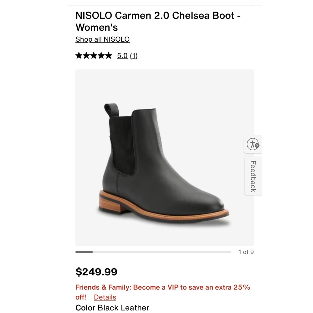 Nisolo Carmen 2.0 Chelsea Boot Womens 6.5 Black Leather Ankle Boots New w/o box - Picture 3 of 9